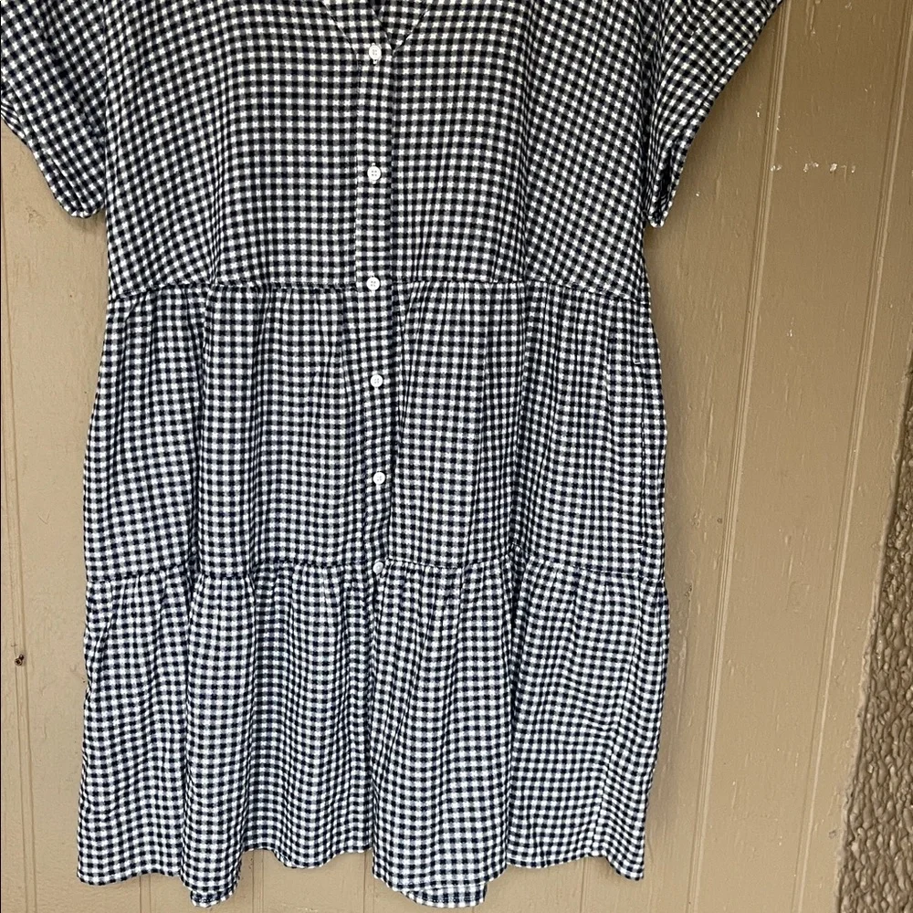 Madewell Cuff-Sleeve Button-Front tiered Mini Dress in Gingham Check XL - Picture 6 of 9
